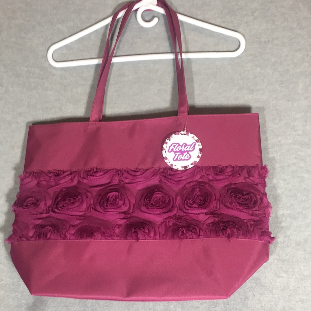 ARCADIA NWT Taffeta Look Floral Tote Bag Magnetic Closure Long Shoulder Straps